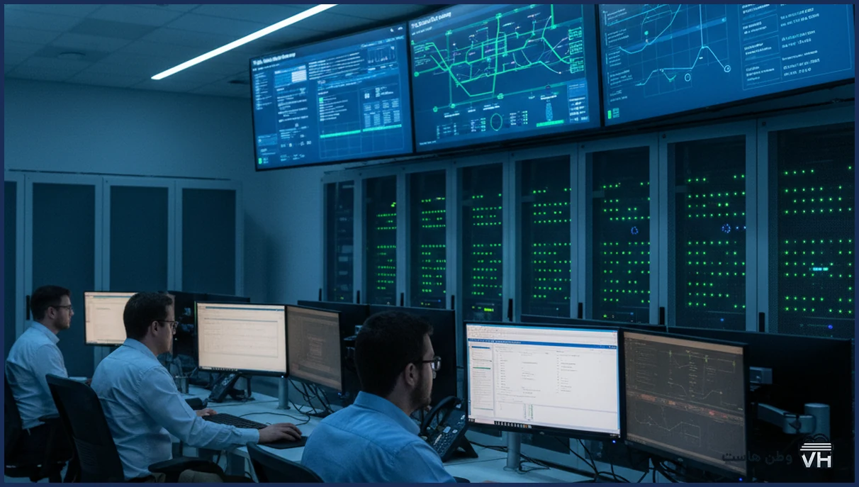 اتاق مانیتورینگ دیتاسنتر با نمایش TLS روی مانیتورها
