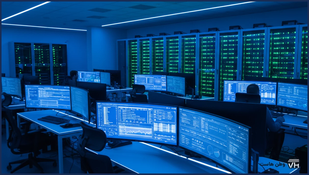اتاق مانیتورینگ دیتاسنتر با نمایش وضعیت SSL و TLS